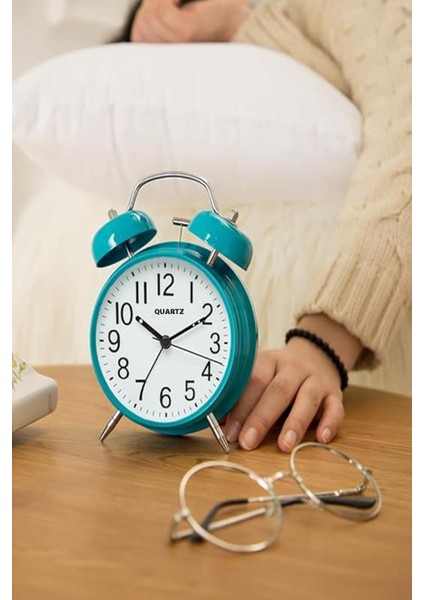 Büyük Boy Mavi Masa Saati Çift Çanlı Nostaljik Premium Kalite Mutfak Saati Işıklı Salon Saati modelleri