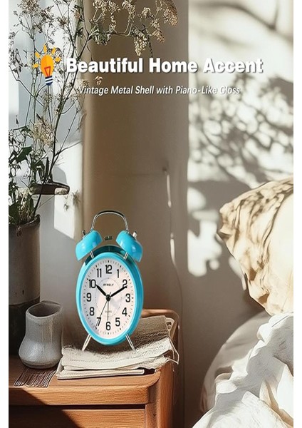 Büyük Boy Mavi Masa Saati Çift Çanlı Nostaljik Premium Kalite Mutfak Saati Işıklı Salon Saati indirimleri