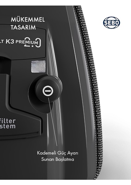 K3 Premium 890 W Toz Torbalı Elektrikli Süpürge, Siyah