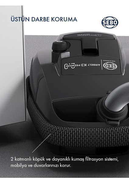 K3 Premium 890 W Toz Torbalı Elektrikli Süpürge, Siyah