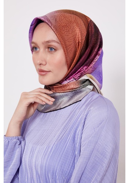 Bej Kesik Çiçek Desen Twill Ipek Eşarp fiyatları