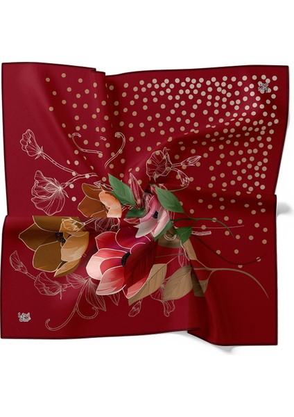 Bordo Lotus Çiçek Desen Twill Ipek Eşarp indirimleri