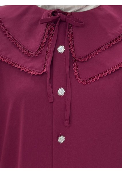 Vinasya Bebe Yaka Dantelli GÖMLEK-EL1734 Bordo