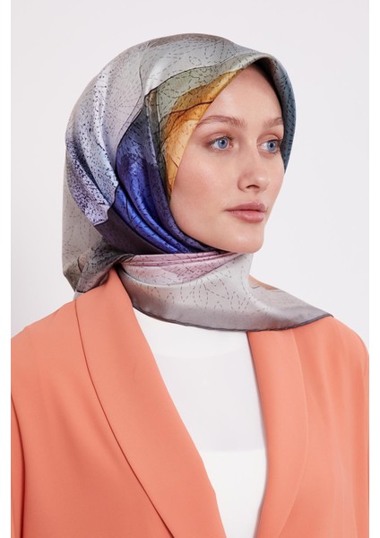 Füme Kesik Çiçek Desen Twill Ipek Eşarp fırsatları