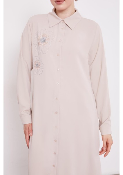 Bej Taş Çiçek Desen Baskılı Tunik indirimleri