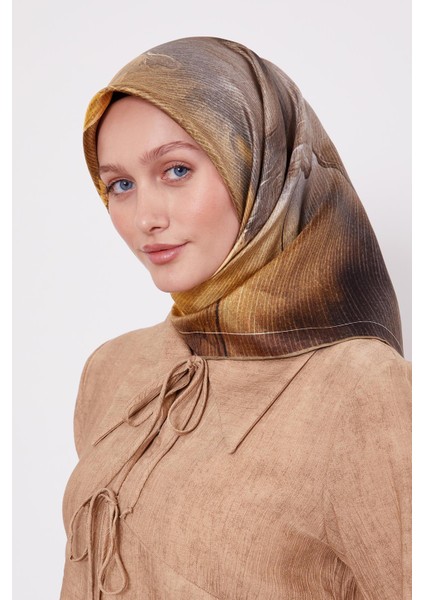 Yağ Yeşili Bohem Geçişli Twill İpek Eşarp