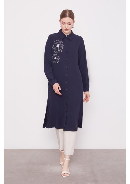 Lacivert Taş Çiçek Desen Baskılı Tunik fiyatları