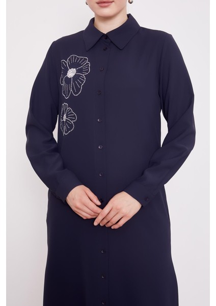 Lacivert Taş Çiçek Desen Baskılı Tunik indirimleri