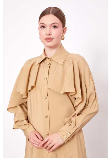 Camel Volan Detaylı Gömlek