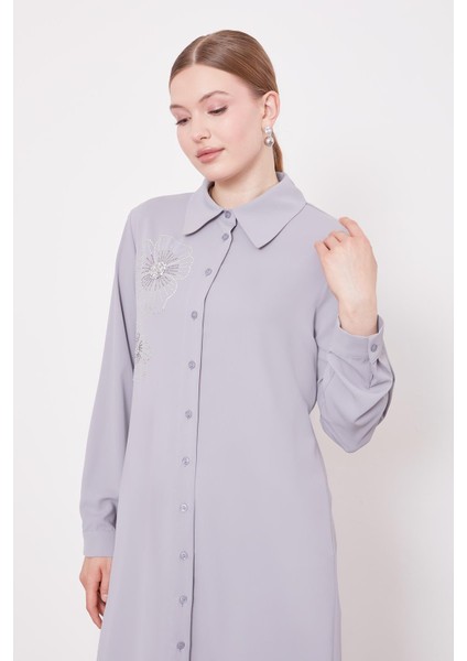 Gri Taş Çiçek Desen Baskılı Tunik modelleri