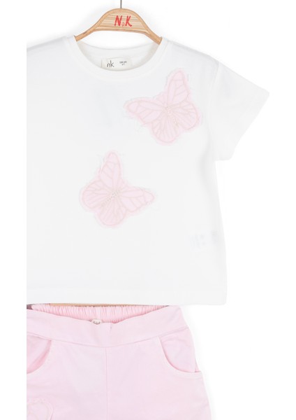 04-08 Yaş Arası Kız Çocuk Pembe Butterfly Şortlu Takım - Pembe-Beyaz fiyatları