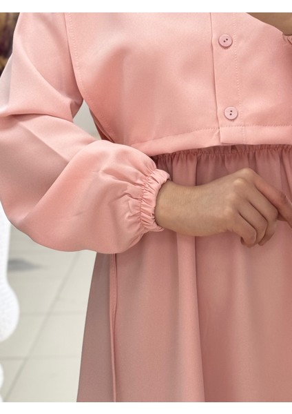 Liyan Beli Lastikli Yelekli Dabıl ELBISE-MF1750 Pembe