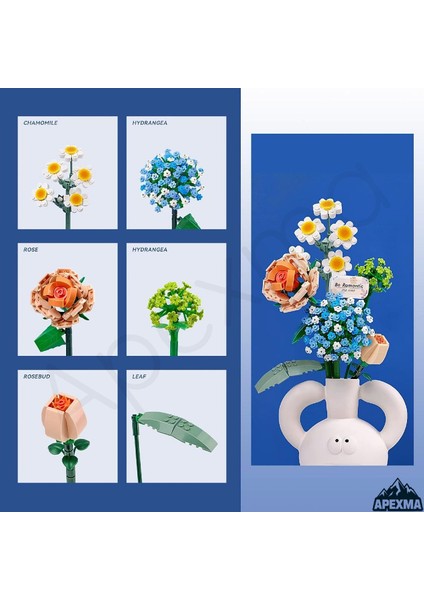 Dekoratif Ortanca Çiçek Buketi Yapım Seti Legosu 680 Parça - Papatya/ortanca/gül/gül Goncası Set fiyatları