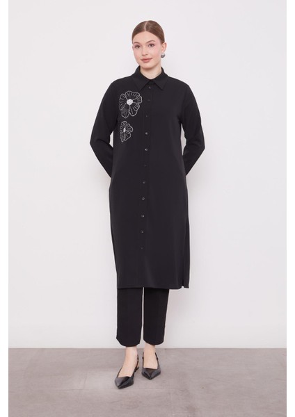 Siyah Taş Çiçek Desen Baskılı Tunik fiyatları