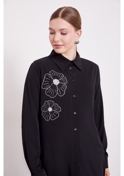 Siyah Taş Çiçek Desen Baskılı Tunik fırsatları