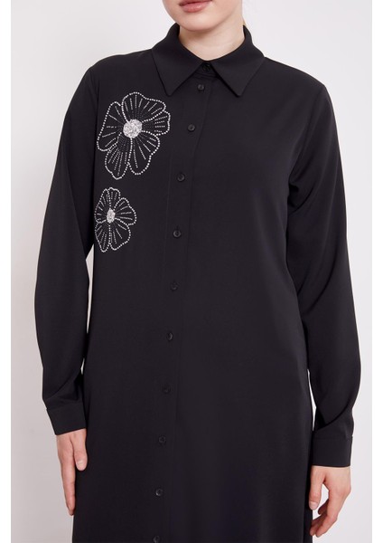 Siyah Taş Çiçek Desen Baskılı Tunik indirimleri