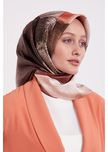 Pudra Kesik Çiçek Desen Twill Ipek Eşarp modelleri