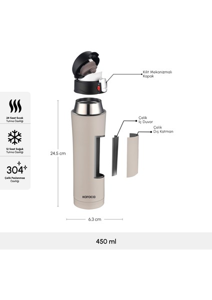 Pluton Çelik Sızdırmaz Termos 450 ml Krem fiyatları