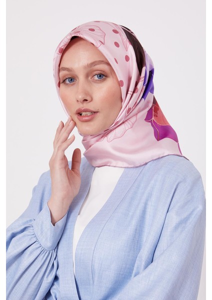 Pembe Lotus Çiçek Desen Twill Ipek Eşarp fiyatları