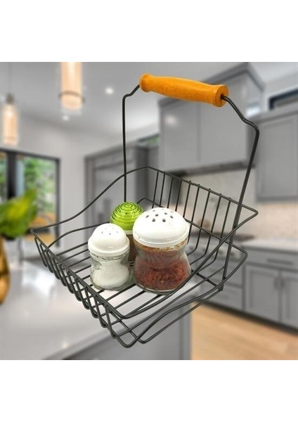 Retro Ferforje Askılı Ahşap Kulplu Düzenleyici Mutfak Sepeti indirimleri