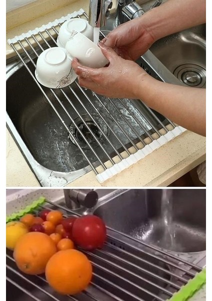 ® Evye Üstü Katlanır Nihale Paslanmaz Çelik Pratik Sebze Meyve Bulaşık Kurutma Süzgeci indirimleri