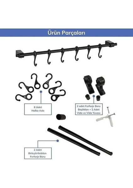 ® Duvara Monte Edilen 6 Kancalı Dekor Kaşıklık ve Kupa Askısı indirimleri