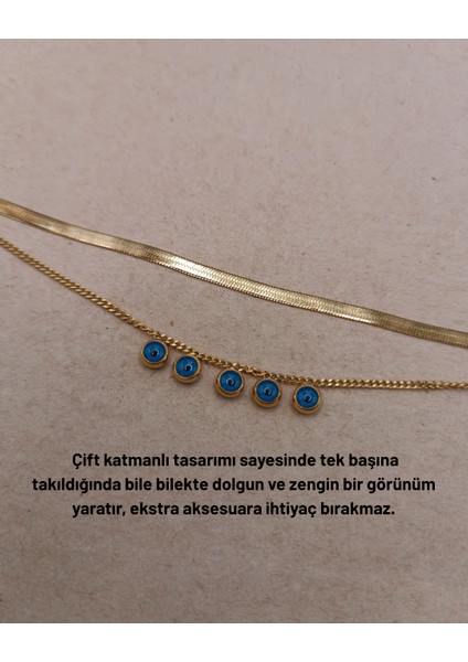 hazemy Şans Getiren Nazar Boncuklu Çok Katlı Gold Zincir Bileklik modelleri