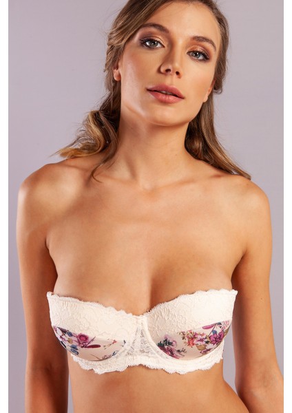 Gitana Half Push Up Bra,çiçekli Ekru Straplez Konforlu ve Şık Sütyen fırsatları