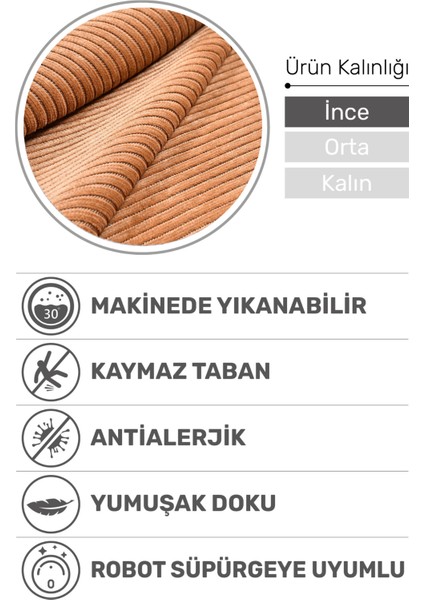 Lidya Hardal Pamuk Dokuma Yumuşak Halı | Kaymaz Tabanlı, Yıkanabilen Modern Tasarımlı Kilim