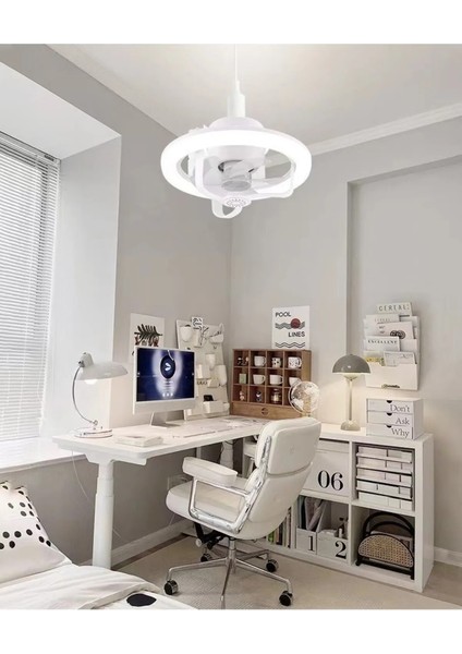 LED Işıklı 360° Tavan Vantilatörü – Sessiz, 3 Kademeli Hız ve Renk, Uzaktan Kumandalı