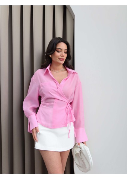 Kruvaze Bağlamalı Transparan Gömlek fiyatları