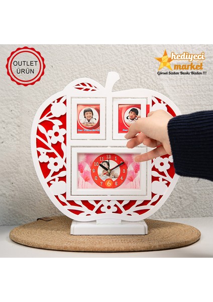 Çalar Saatli Beyaz Elma Fotoğraf Çerçevesi - Outlet modelleri