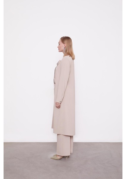 Koyu Bej Gül Taş Detaylı Tunik Takım modelleri