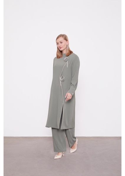 Haki Gül Taş Detaylı Tunik Takım fiyatları