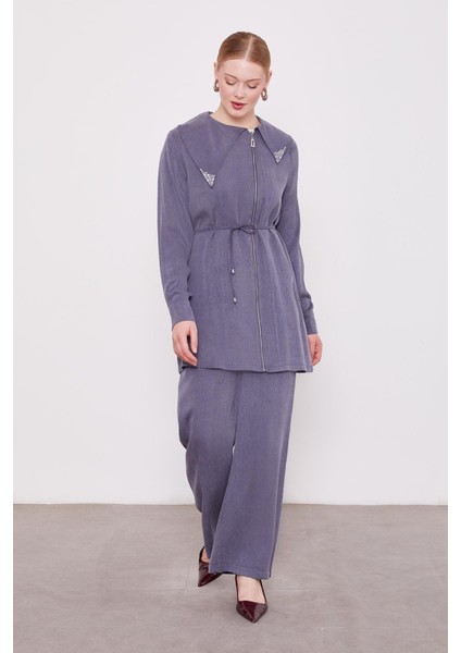 Lacivert Yakası Taşlı Cupra Ikili Takım