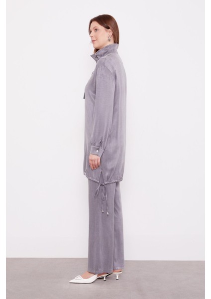 Antrasit Dik Yaka Düğme Detaylı Cupra Ikili Takım modelleri