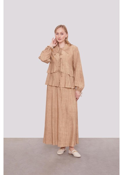 Camel Fırfırlı Bağlama Detay Etek Takım modelleri