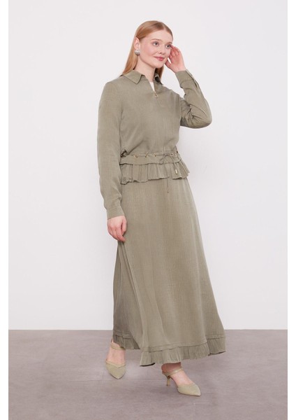 Haki Fırfır Detaylı Cupra Etek Takım fiyatları