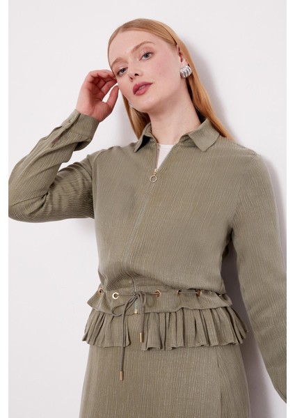 Haki Fırfır Detaylı Cupra Etek Takım fırsatları