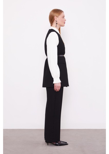 Siyah Asimetrik Yelekli Ikili Takım