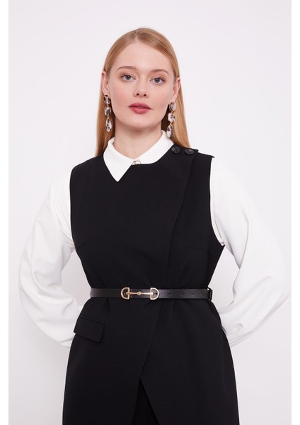 Siyah Asimetrik Yelekli Ikili Takım