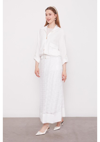 Beyaz Çiçek Dantelli Etek Takım fiyatları