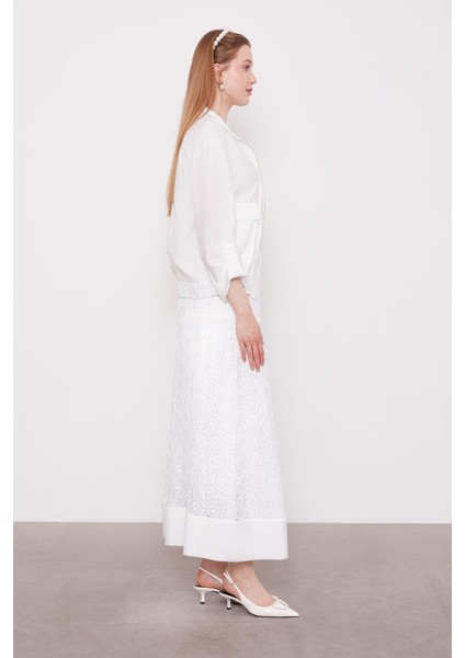 Beyaz Çiçek Dantelli Etek Takım modelleri