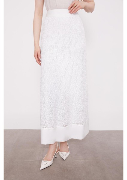 Beyaz Çiçek Dantelli Etek Takım indirimleri
