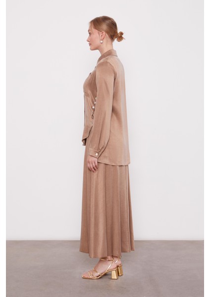 Vizon Çapraz Düğme Detay Cupra Etek Takım fiyatları