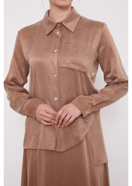 Vizon Çapraz Düğme Detay Cupra Etek Takım fırsatları