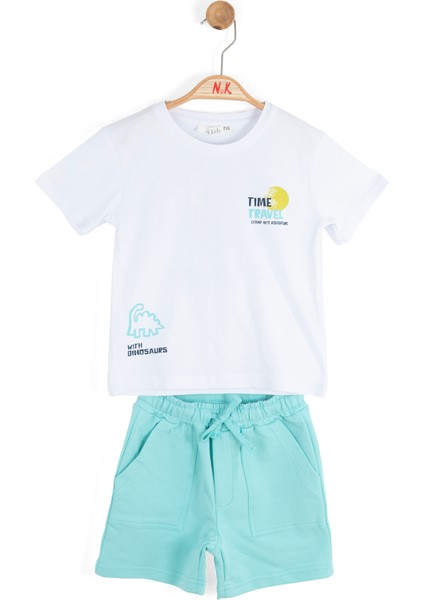 01-04 Yaş Erkek Bebek Turuncu Şortlu Takım - Mint Yeşili