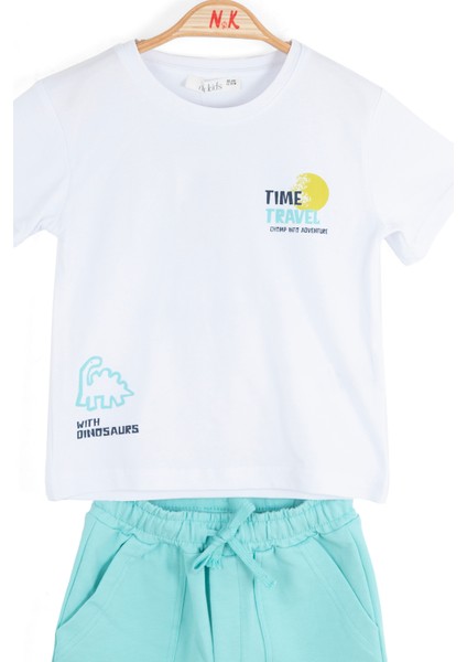 01-04 Yaş Erkek Bebek Turuncu Şortlu Takım - Mint Yeşili