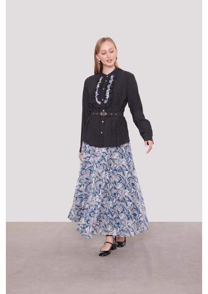 Siyah Kemer Detaylı Piliseli Etek Takım