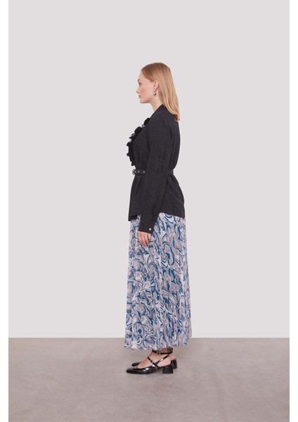 Siyah Kemer Detaylı Piliseli Etek Takım modelleri